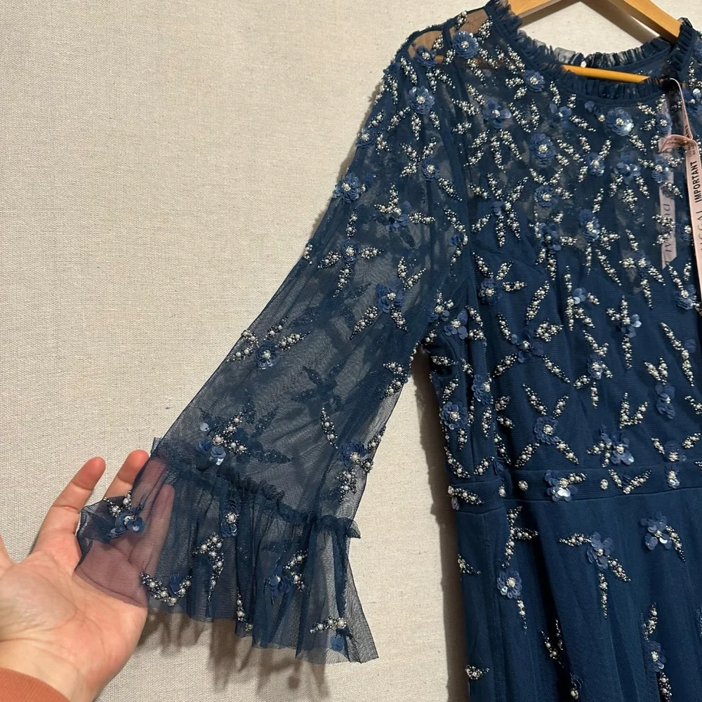 NWT Mac Duggal High Neck Embellished Flutter Half Length Sleeve Dress - size 18W